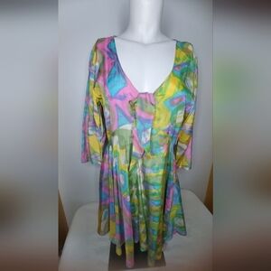 EMBALLAGE size S (Ptp: 18") Vibrant Abstract Print Asymmetrical Dress